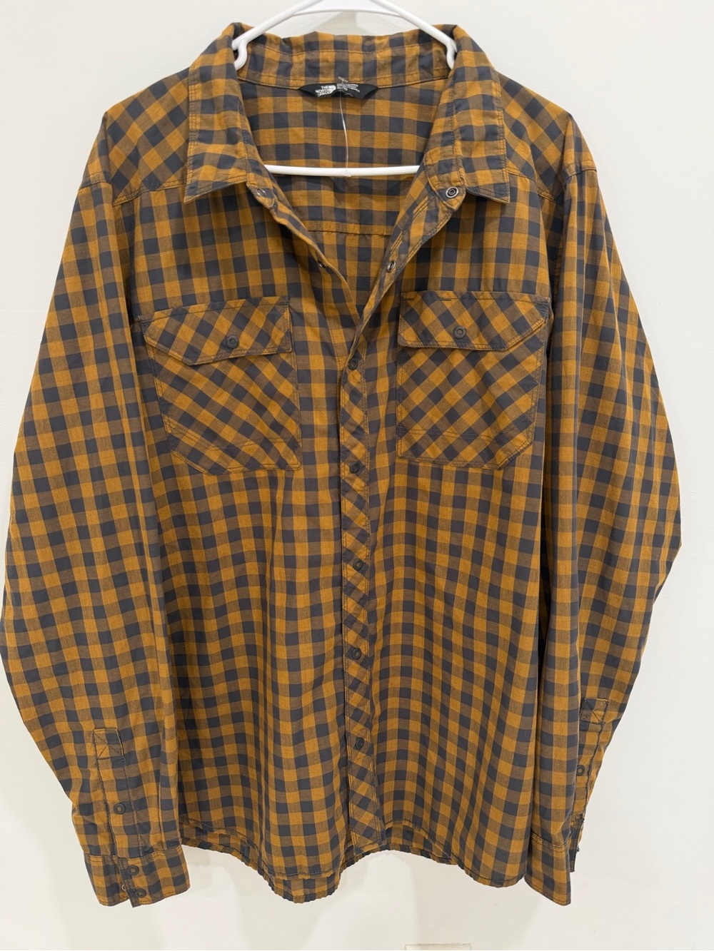 The North Face Men’s Mustard and Navy Checked Button-Down Shirt